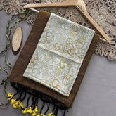 Golden Handloom Khadi Cotton Saree With Mango Print Blouse